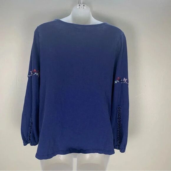 Soft Surroundings Floral Embroidered Top Navy Blue 100% Cotton Long Sleeve XS - Picture 8 of 8